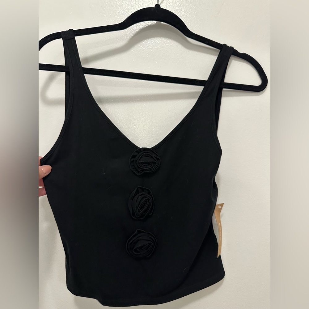Kourt Black Tank Top - Flower Detail